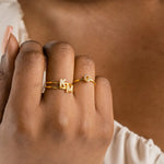 18K Gold Shiny Adjustable Initial Ring - Set of 16