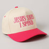 JESUS SAVES I SPEND Embroidery Trucker Hat: SAGE / ONE SIZE