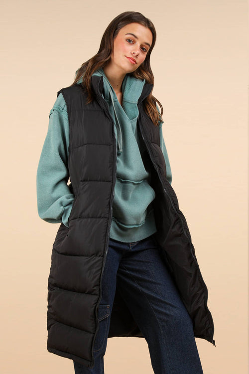 Love to Layer Long Puffer Vest: Black