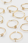 18K Gold Shiny Adjustable Initial Ring - Set of 16