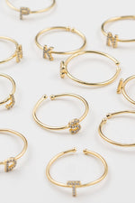 18K Gold Shiny Adjustable Initial Ring - Set of 16