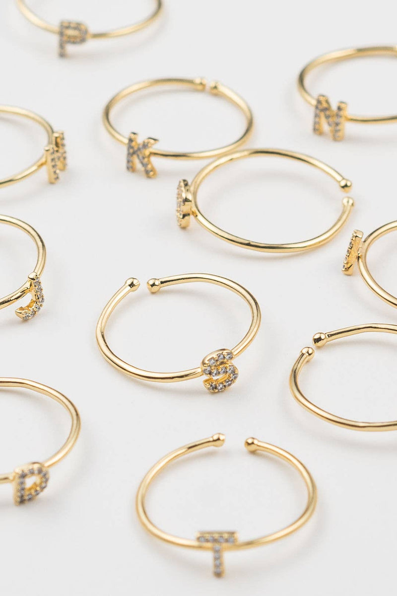 18K Gold Shiny Adjustable Initial Ring - Set of 16