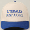 Literally Just A Girl Embroidery Two Tone Trucker Hat: LAVENDER / ONE SIZE