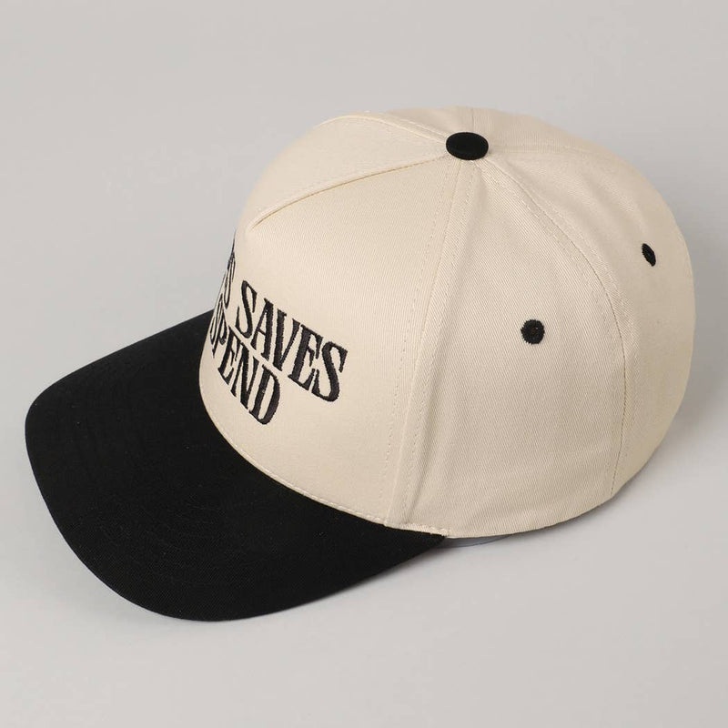 JESUS SAVES I SPEND Embroidery Trucker Hat: SKY BLUE / ONE SIZE