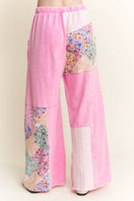 Mineral Washed Floral WaveKnit Jacquard Boho Pants HP6106: Natural / S-M-L / 2-2-2