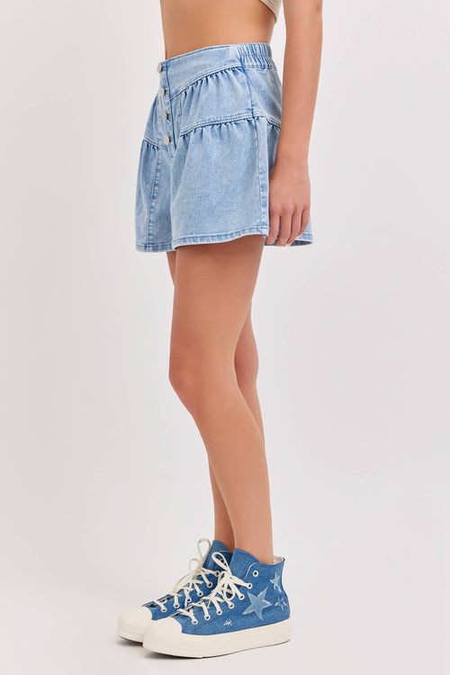 4 Button High Rise Flare Shorts