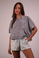 Mineral Washed Oversized Crop Pocket Tee