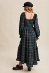 Green Plaid Tiered Holiday Maxi Dress