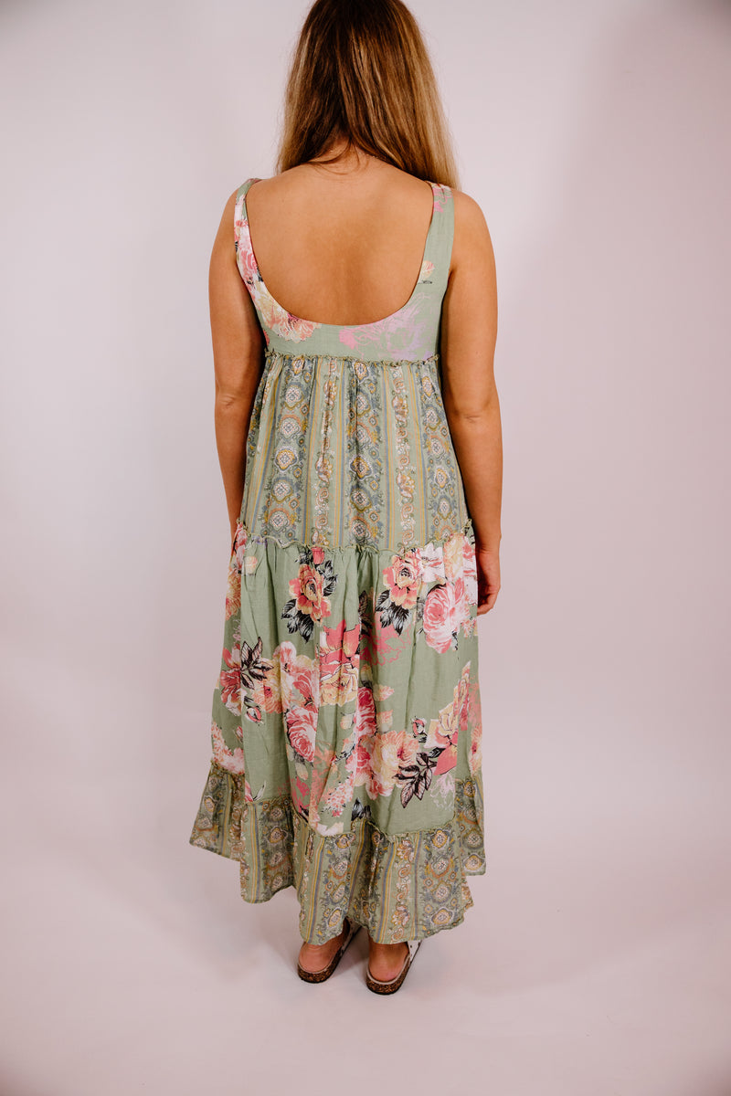 Sage and Flowers Easy Maxi Dress