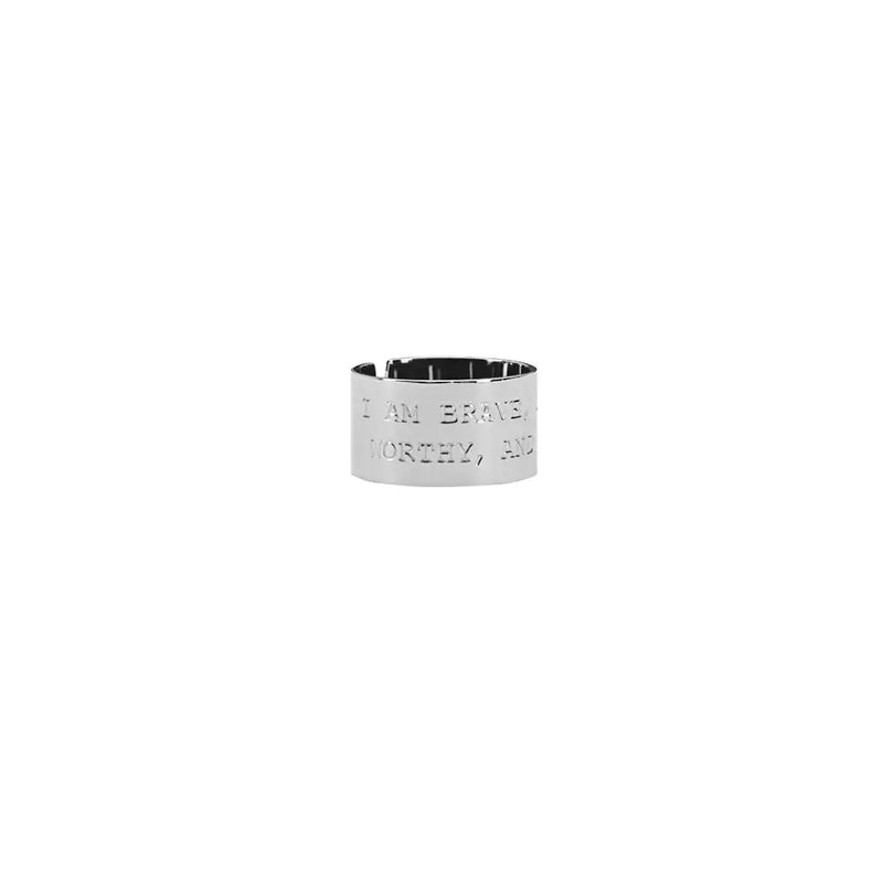 Waterproof Silver Brave, Strong, Worthy Ring