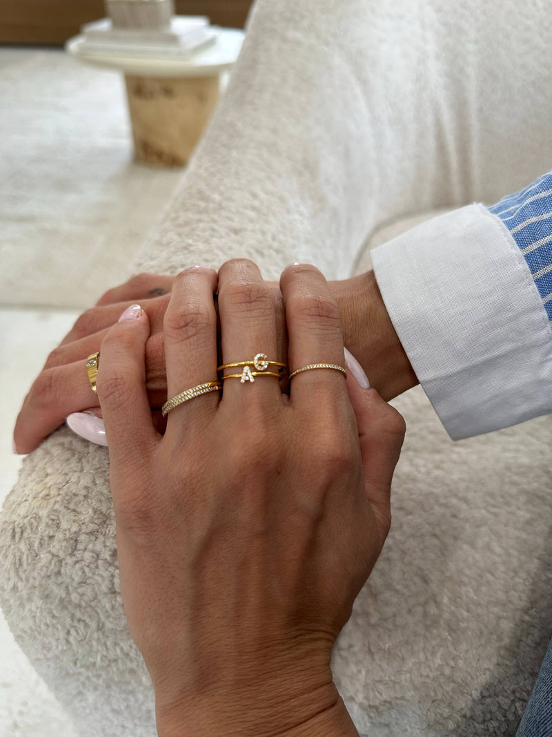 18K Gold Shiny Adjustable Initial Ring - Set of 16
