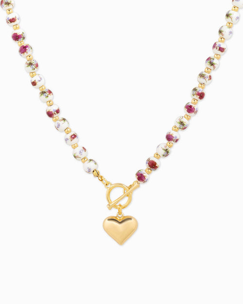 Ceramic Bead Puffy Heart Toggle Necklace