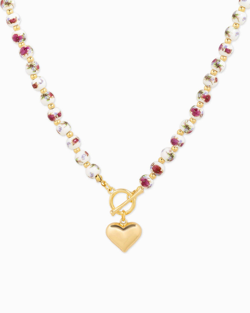 Ceramic Bead Puffy Heart Toggle Necklace