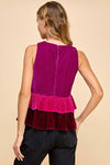 CT9144-Floral Print Sequined Peplum Top: MAGENTA / S