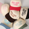 JESUS SAVES I SPEND Embroidery Trucker Hat: SKY BLUE / ONE SIZE