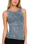 Kelly 2 Way Neckline Washed Ribbed Cropped Tank Top