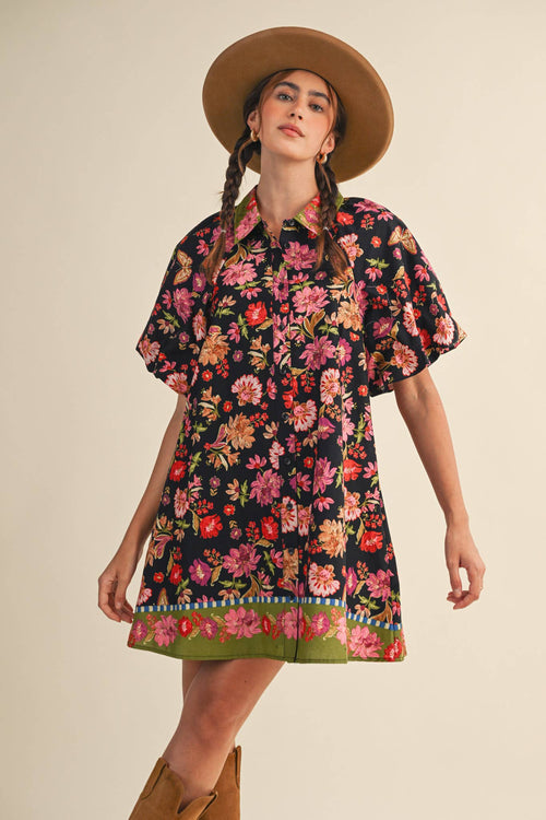 COLLARED BUTTON DOWN FLORAL MINI DRESS MDR4309