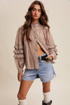 Lace Ruffle Sleeve Pintuck Blouse