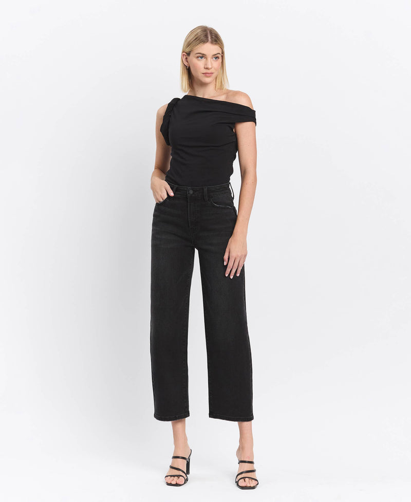 VERVET Kate High Rise Slim Barrel Leg Jean : Black