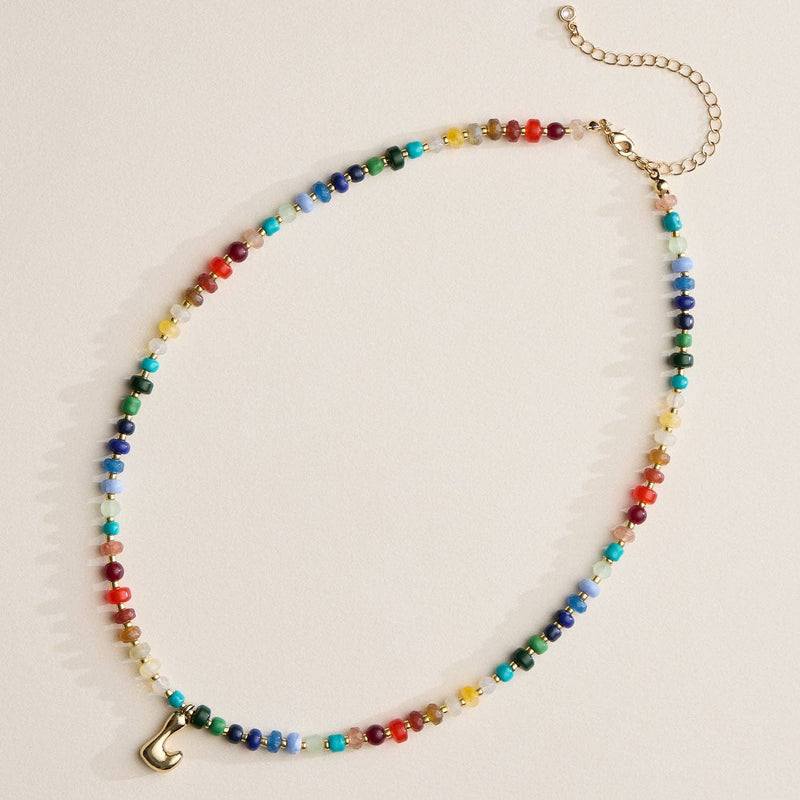 Colorful Beaded Necklace with Gold Letter Initial