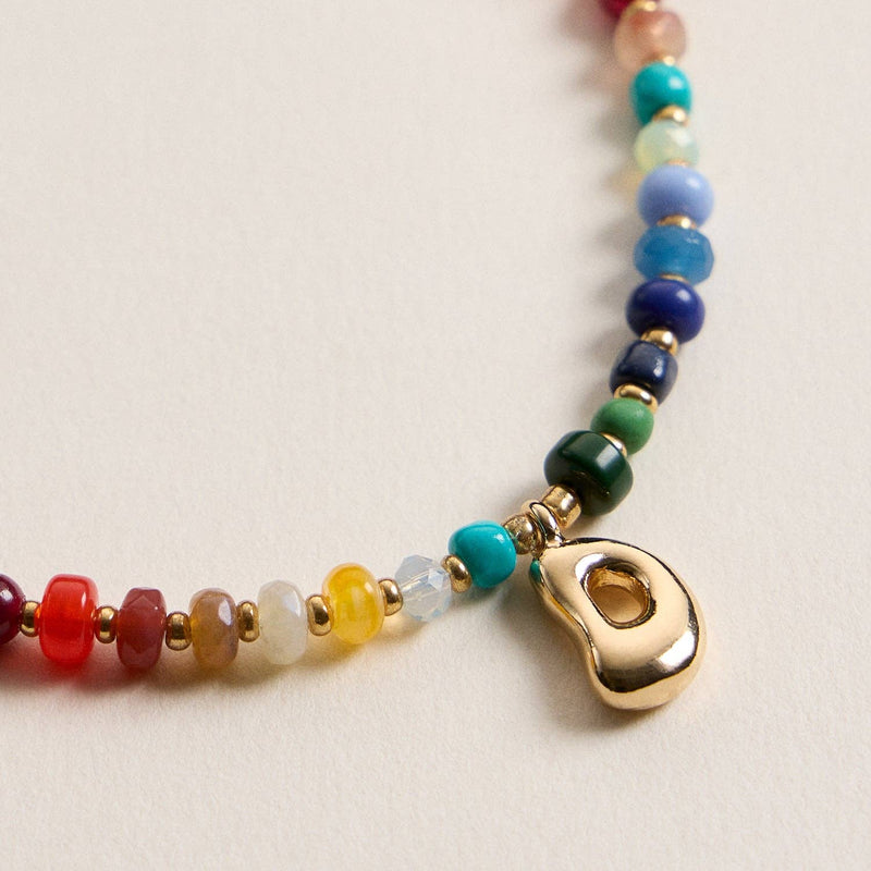 Colorful Beaded Necklace with Gold Letter Initial