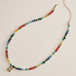 Colorful Beaded Necklace with Gold Letter Initial