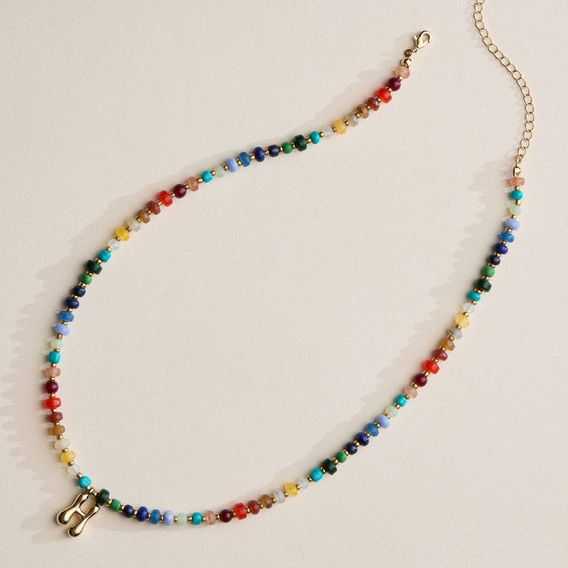 Colorful Beaded Necklace with Gold Letter Initial