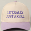 Literally Just A Girl Embroidery Two Tone Trucker Hat: LAVENDER / ONE SIZE