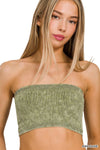 Washed Ribbed Seamless Tube Top: SAND BEIGE / 3-3 (S/M-L/XL)