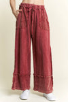 Mineral Washed Wide Leg Comfy Pants: Burgundy