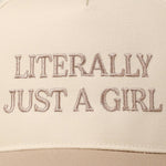 Literally Just A Girl Embroidery Two Tone Trucker Hat: LAVENDER / ONE SIZE