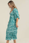 Turquoise Tie Front Smocked Dress