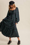 Green Plaid Tiered Holiday Maxi Dress