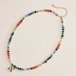Colorful Beaded Necklace with Gold Letter Initial