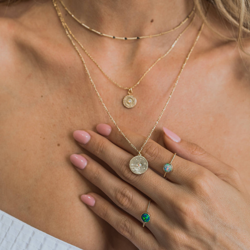 18K Gold Sun Opal Pendant Necklace