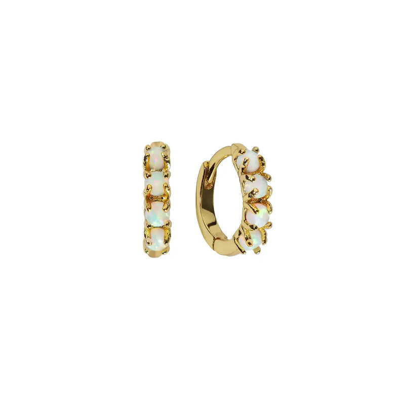18K Gold Opal Huggies