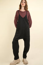 Quilted Loose Fit Casual Baggy Knit Onesie: Black