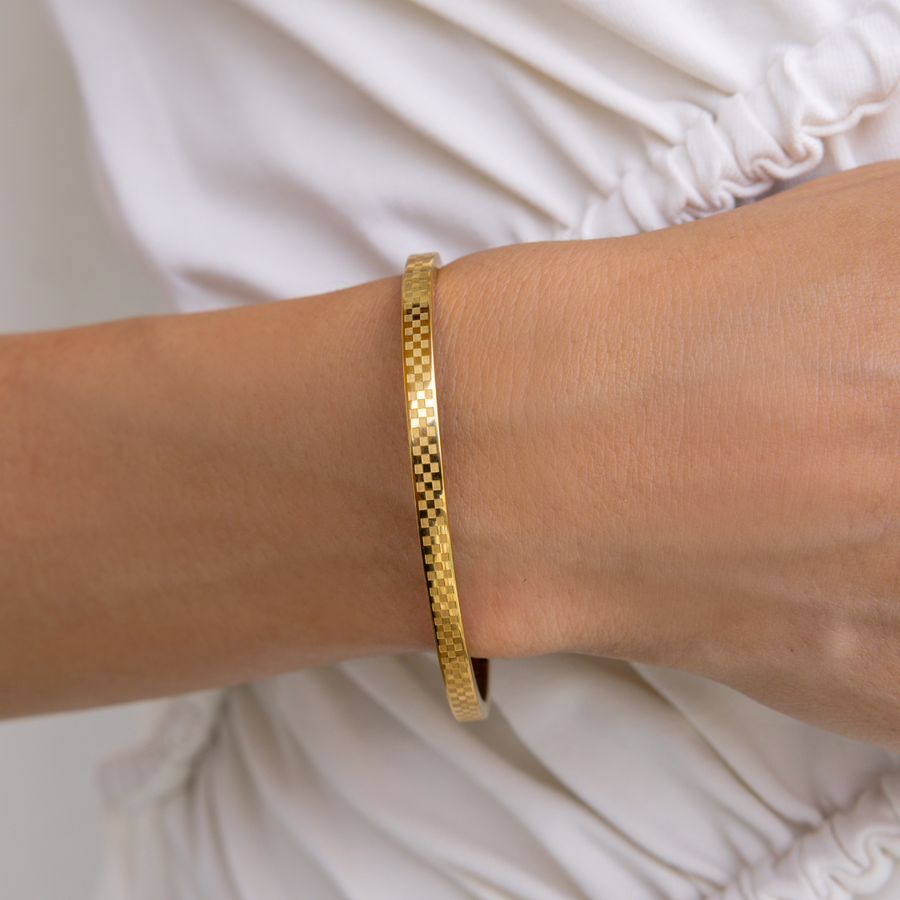 Chess Waterproof Gold Bangle Bracelet women's waterproof jewelry at The AllyCatWalk Boutique