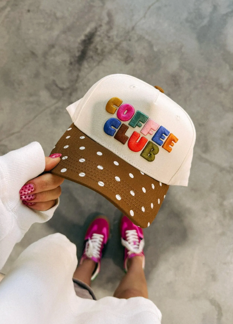 Coffee Club Polka Dot Trucker Hat women's hats at The AllyCatWalk Boutique