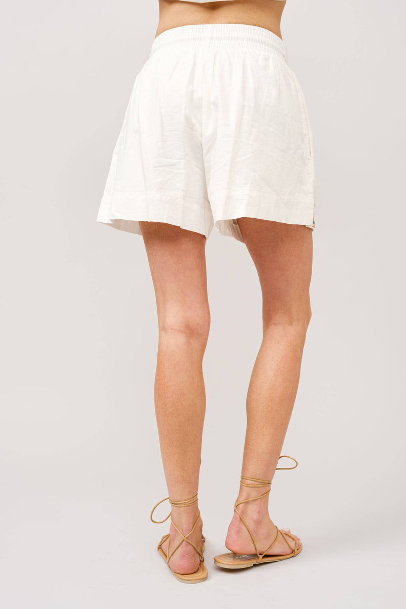 23254SET - Linen Blend Seashell Embroidered Button-Up Set: OFF WHITE / S