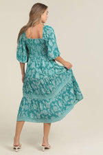 Turquoise Tie Front Smocked Dress