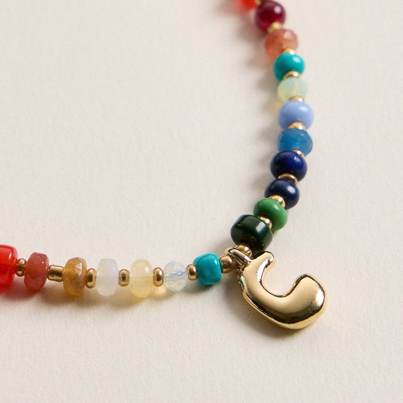 Colorful Beaded Necklace with Gold Letter Initial