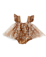 Dixie Sleeveless Mesh Romper - Mocha Daisies