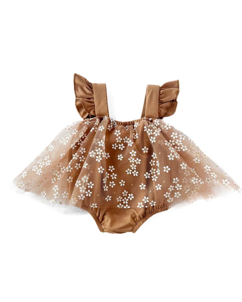 Dixie Sleeveless Mesh Romper - Mocha Daisies