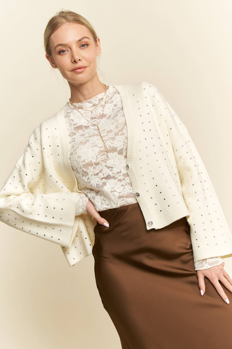 White Glitz Cardigan: Ivory