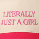 Literally Just A Girl Embroidery Two Tone Trucker Hat: LAVENDER / ONE SIZE