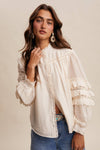Lace Ruffle Sleeve Pintuck Blouse