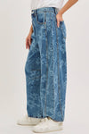 Denim Washed Floral Print Barrel Jeans