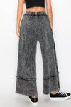 Mineral Washed Wide Leg Comfy Pants: Washed Black