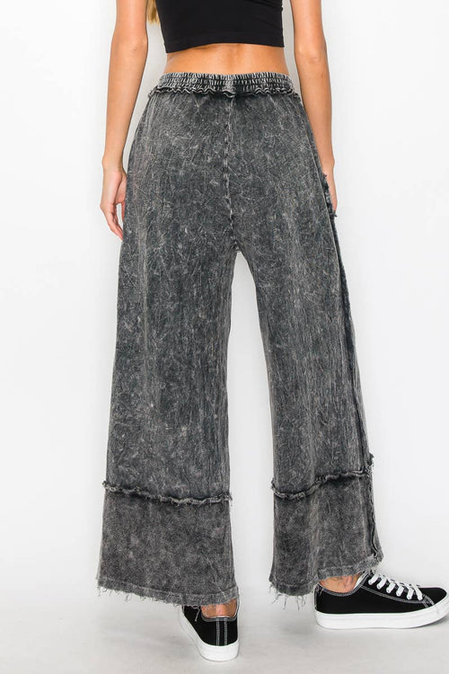 Mineral Washed Wide Leg Comfy Pants: Washed Black